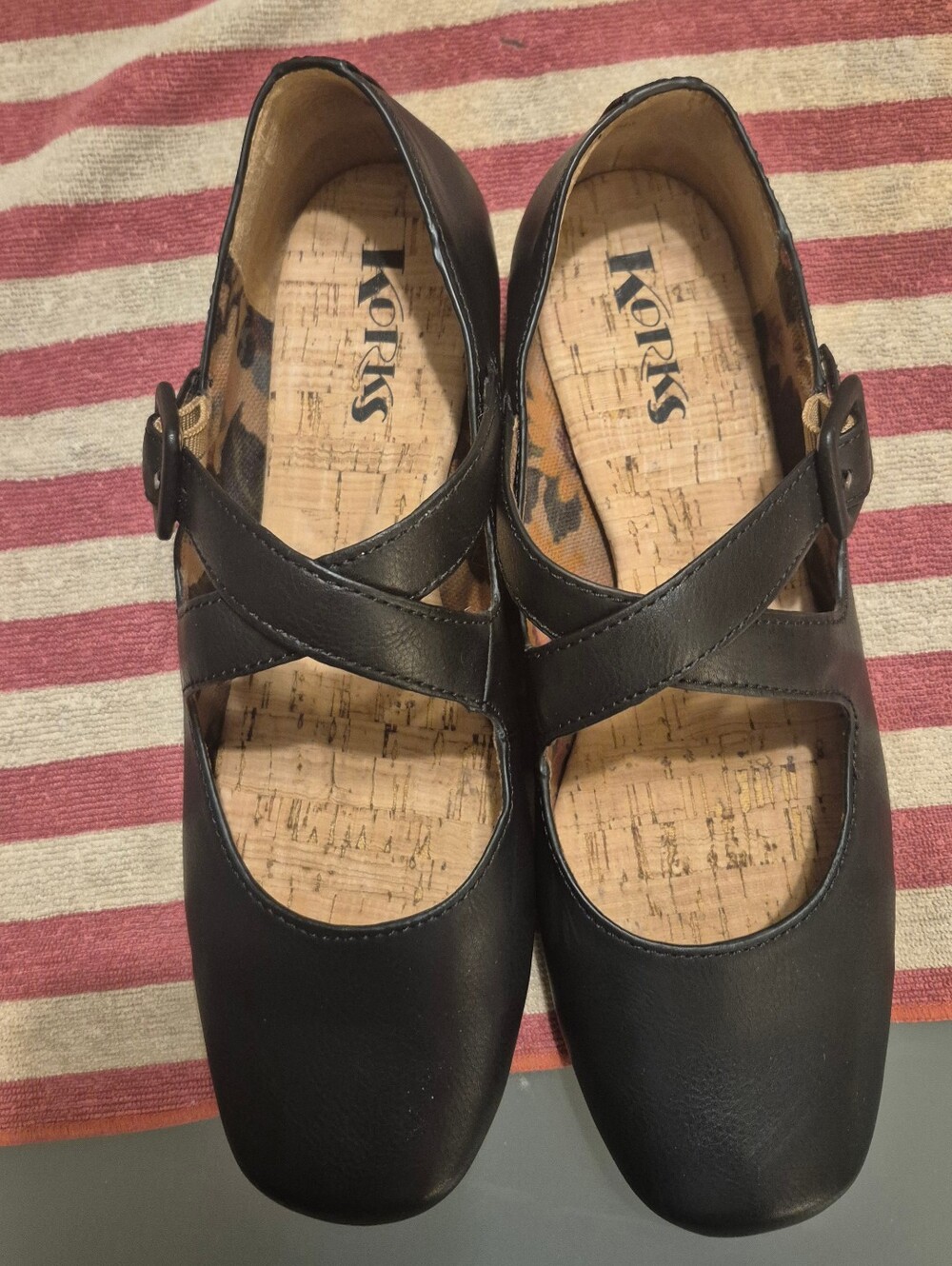 Kork-Ease Black Cross-Strap Mary Jane Flats